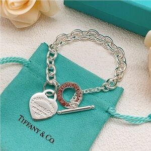 Tiffany & Co. Sterling Silver Link Bracelet with Heart and Toggle Charm